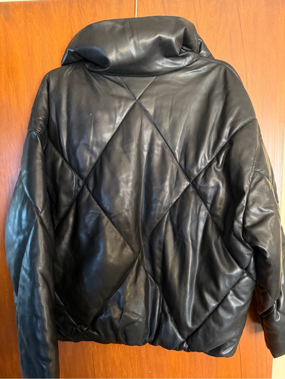 Abercrombie & Fitch Black Quilted Leather-Look Puffer Jacket - Picture 3 of 3